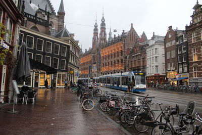 View of buildings in city during rainy season