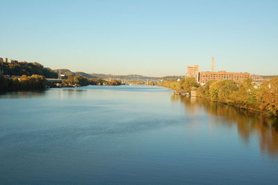 Bridge over river against clear sky