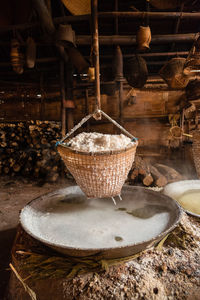 High angle view of food in factory