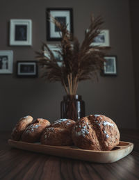 Close-up of breakfast on table at home