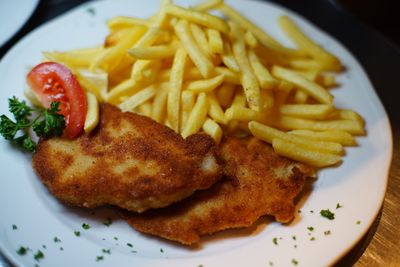 High angle view of food served in plate