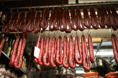 Close-up of meat on barbecue grill