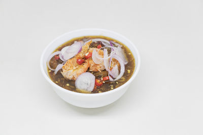 High angle view of food served in bowl