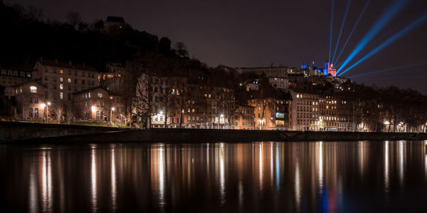 City of lyon with the basilica of notre dame de fourvière illuminated for the festival of lights