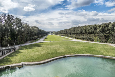 The beautiful garden of the reggia of caserta with many fountains