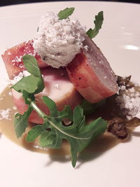 Close-up of served ice cream in plate