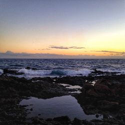 Scenic view of sea at sunset