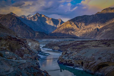 Scenic view of snowcapped mountains against sky during winter