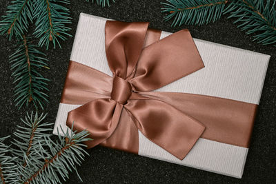 High angle view of christmas decoration in box