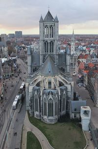 High angle view of buildings in city