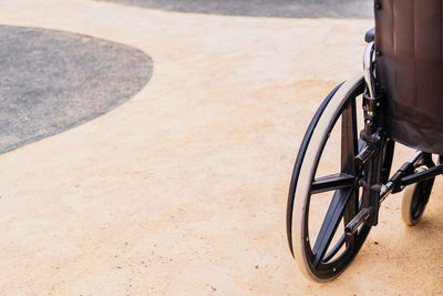 High angle view of bicycle wheel