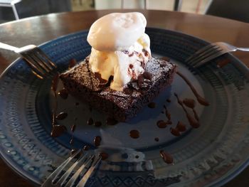 Close-up of chocolate cake in plate