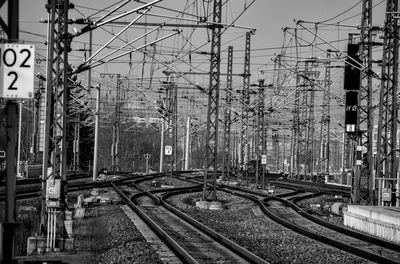 Railroad tracks against clear sky