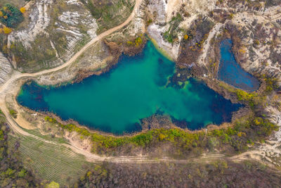 Aerial view of lake amidst landscape