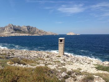 Scenic view of sea against clear sky