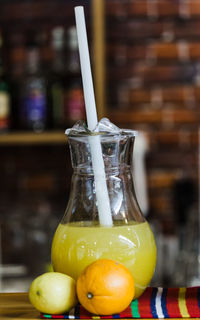 Close-up of drink in glass on table