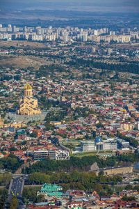 High angle view of city buildings