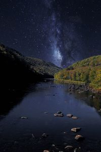 Scenic view of lake against sky at night