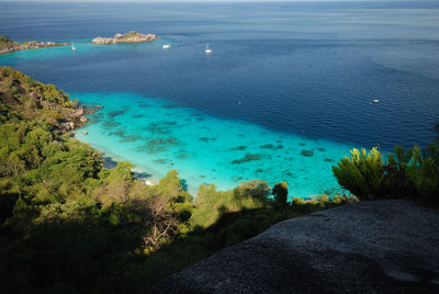 Scenic view of sea against blue sky