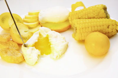 High angle view of breakfast in plate