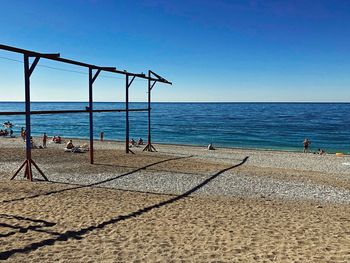 Scenic view of sea against clear blue sky