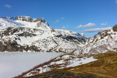 Scenic view of snowcapped mountains against sky