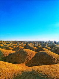 Scenic view of landscape against clear blue sky