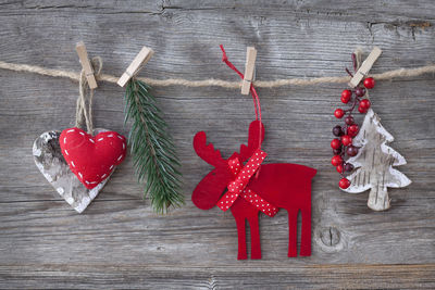 Close-up of christmas decorations on table