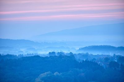 High angle view of landscape against sky during sunset