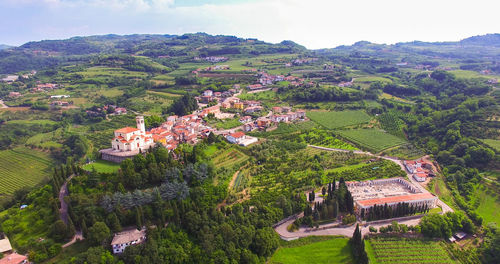 High angle view of townscape against sky