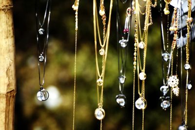 Close-up of water drops on chain
