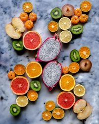 High angle view of various fruits on table