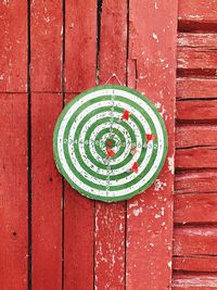 Close-up of dartboard hanging on wall