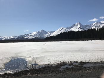 Scenic view of frozen beach against clear sky