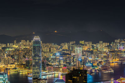 Illuminated buildings in city at night