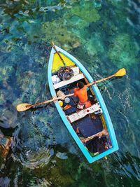 High angle view of man in lake