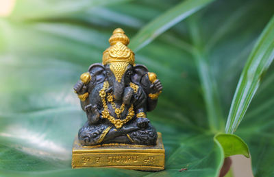 Close-up of buddha statue against temple