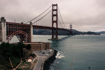 Golden gate bridge over san francisco bay against cloudy sky