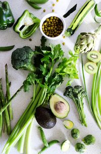 High angle view of chopped vegetables on table