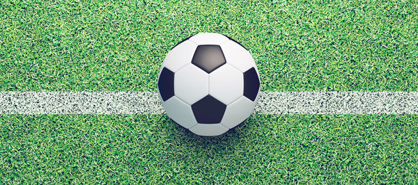 High angle view of soccer ball on field