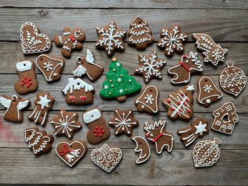 Christmas decorations on wooden table