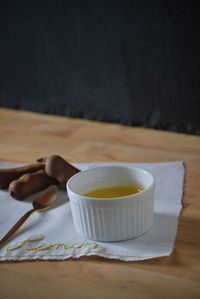 Close-up of tea cup on table