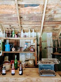 Interior of old bottles on shelf