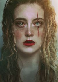 Close-up portrait of young woman with spooky make-up