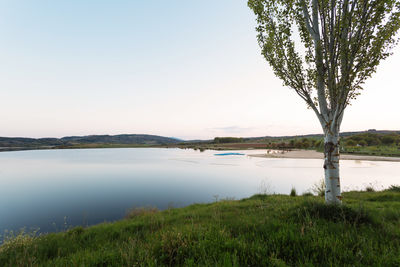 Scenic view of lake against clear sky