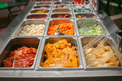 High angle view of food for sale