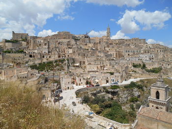 High angle view of buildings in city