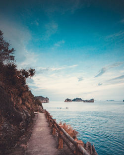 Scenic view of sea against blue sky