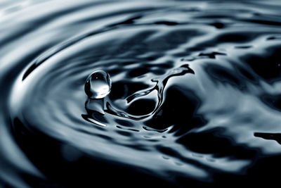 Close-up of drop falling on water surface