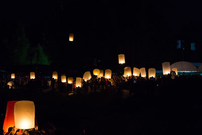 Group of people in illuminated city at night